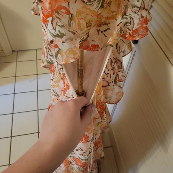 WAYF XXL Pink Floral Ruffle Maxi Dress Cutout Waist Spaghetti Strap Summer - Picture 8 of 9